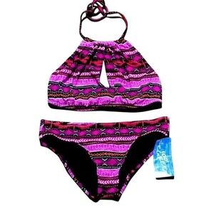 100 Degrees Geometric Print Halter Keyhole Bikini Swimsuit Size M